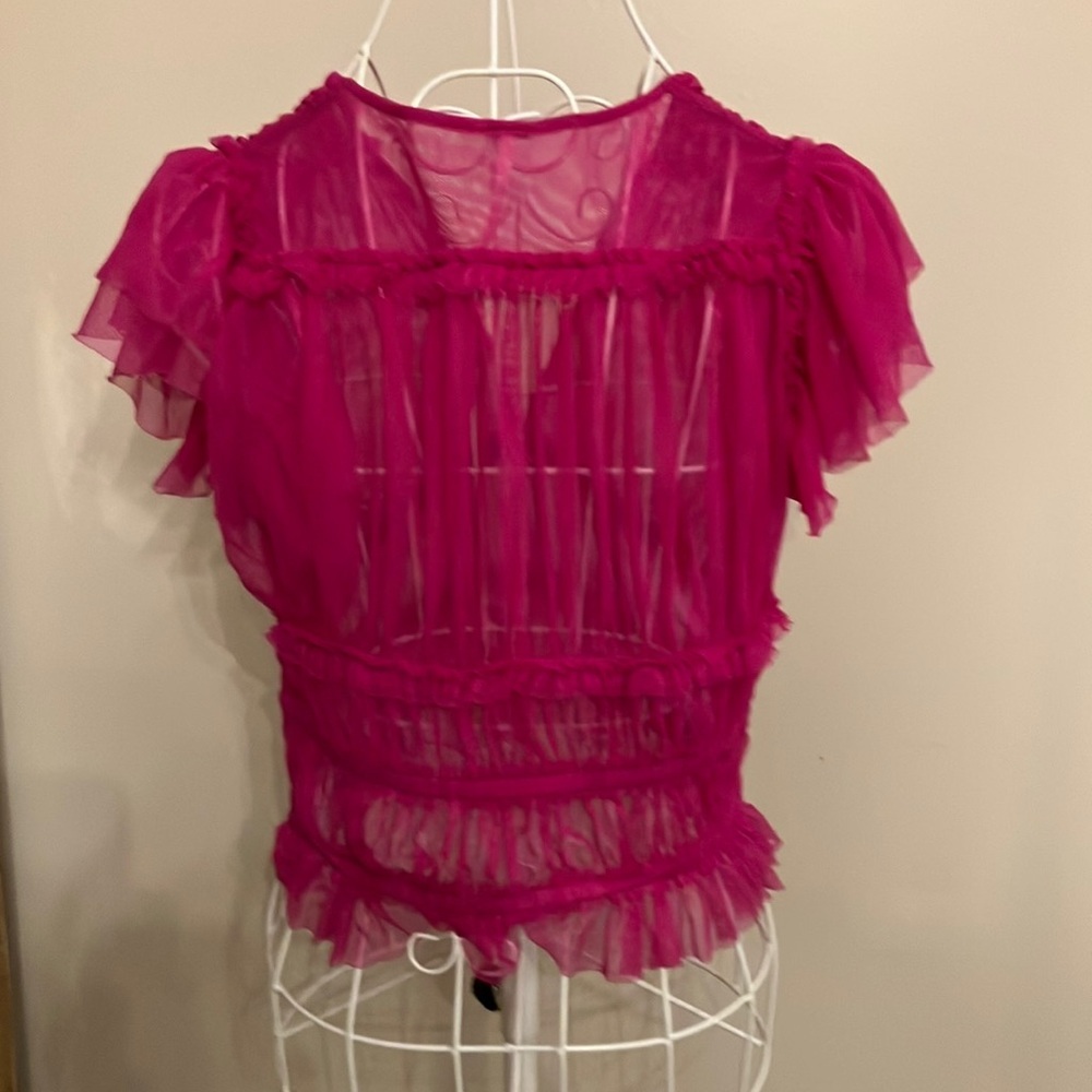 Free People Pink Fuchsia Tulle Top “Making Me Smile Ruched top” Sz M - Picture 4 of 9
